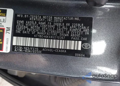 2008 Toyota Camry Se from USA, damaged, VIN 4T1BE46K48U210367